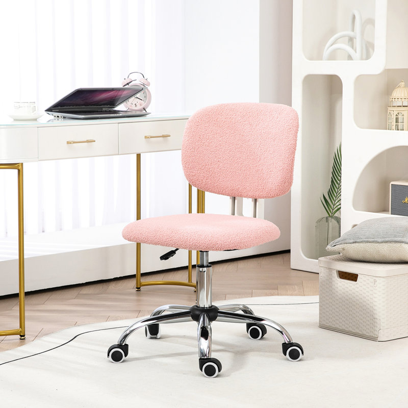 Chaise de bureau rose avec hauteur réglable et fonctionnalité pivotante, dossier moyen, tissu molletonné pour un espace de travail confortable