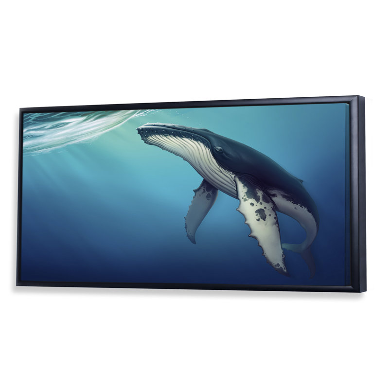 Baleine dans l'océan - Impression sur toile, Cadre noir, H 16 po x l 32 po x P 1 po