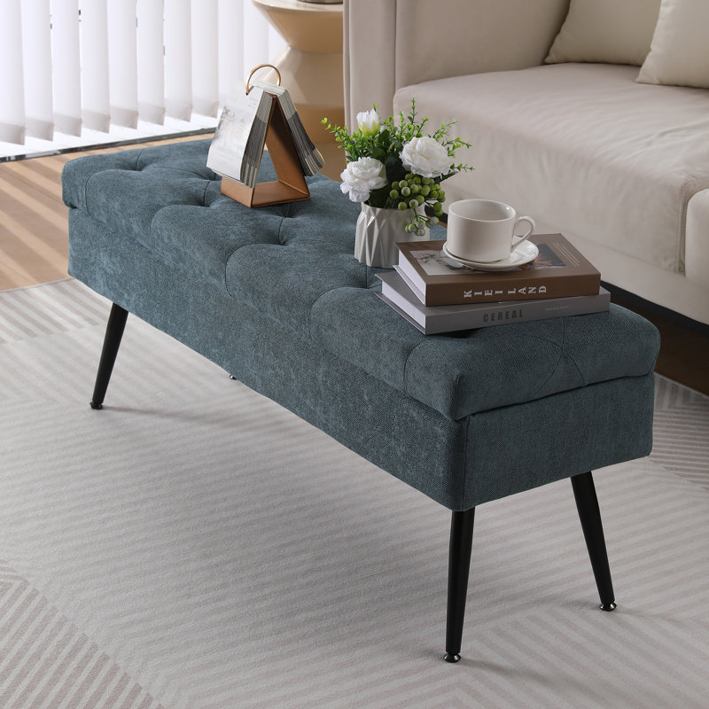 Banc de rangement en lin Honoka, Bleu sarcelle