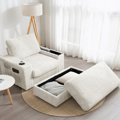 Oversized Chaise Lounge Indoor,Faux Rabbit Fur Sofa Bed with Storage Ottoman and Armrests