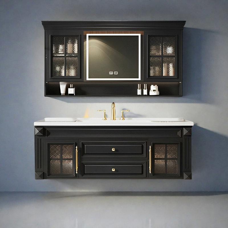 Armoire de salle de bain de style rétro américain, H 21,65 po x l 55,11 po x P 21,65 po