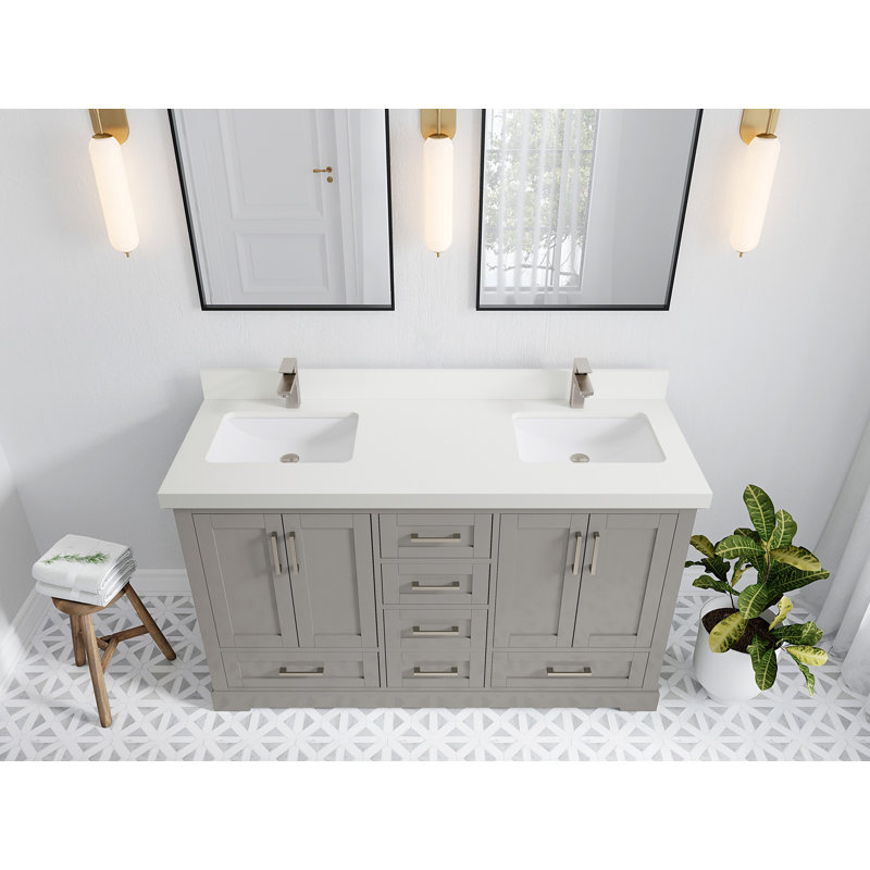 Ensemble de meuble-lavabo double 60 po Esin, Calacatta Nuvo, gris