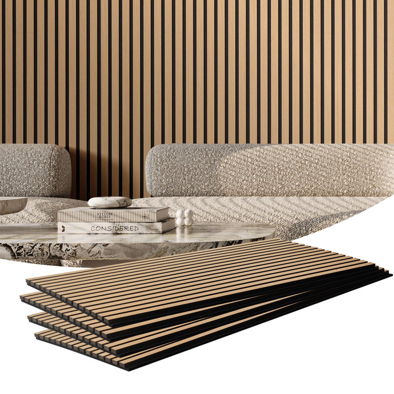 Panneaux de bois à lattes en bois pour décoration murale moderne, H 0,83 po x l 47,24 po x P 23,62 po, Chêne clair