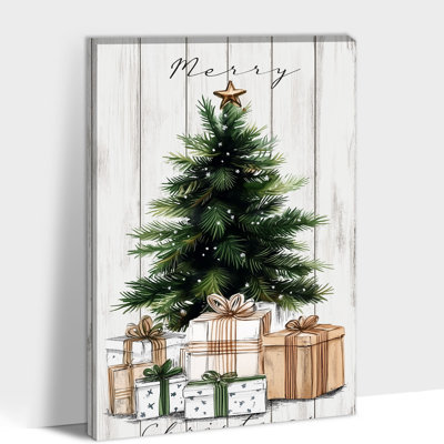 Grand Abiella, sapin de Noël, cadeaux, impressions sur bois, forêt d'hiver rustique, affiche d'art mural pour salon, chambre à coucher, cuisine, décoration de vacances, 28 po x 40 po