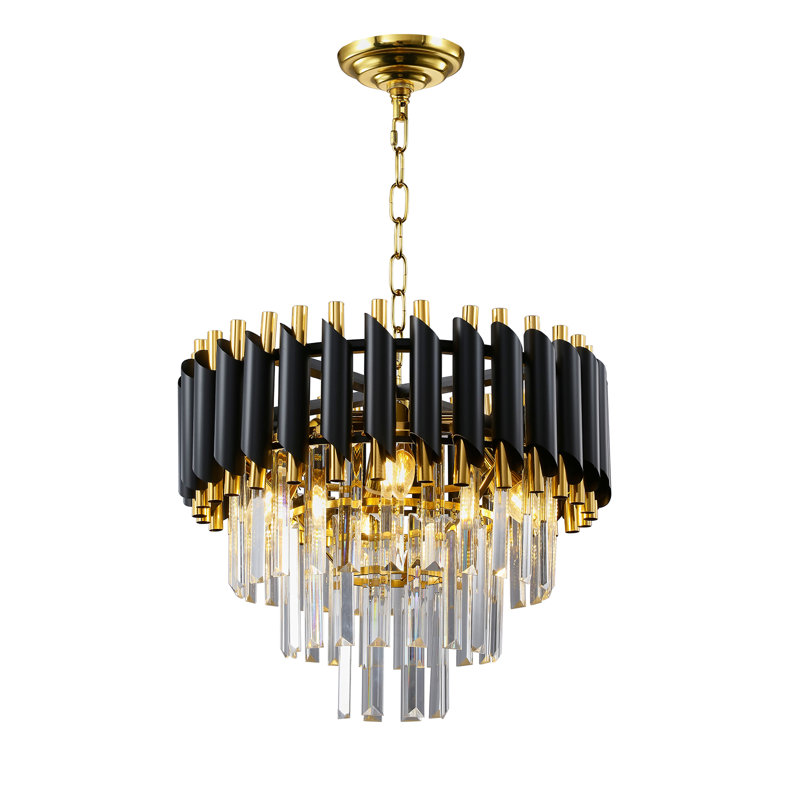 Lustre moderne en cristal noir K9 de 16 po de hauteur, réglable en hauteur