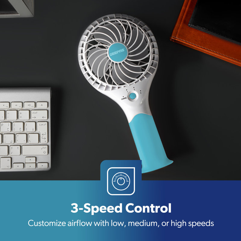 GEEPAS Rechargeable Fan | Mini Portable USB Handheld Fan for Home Office Travel Outdoor Personal Use | 3 Speed Settings 8Hr Run Time | Ultra Quiet Lightweight Air Circulator | 2 Year Warranty