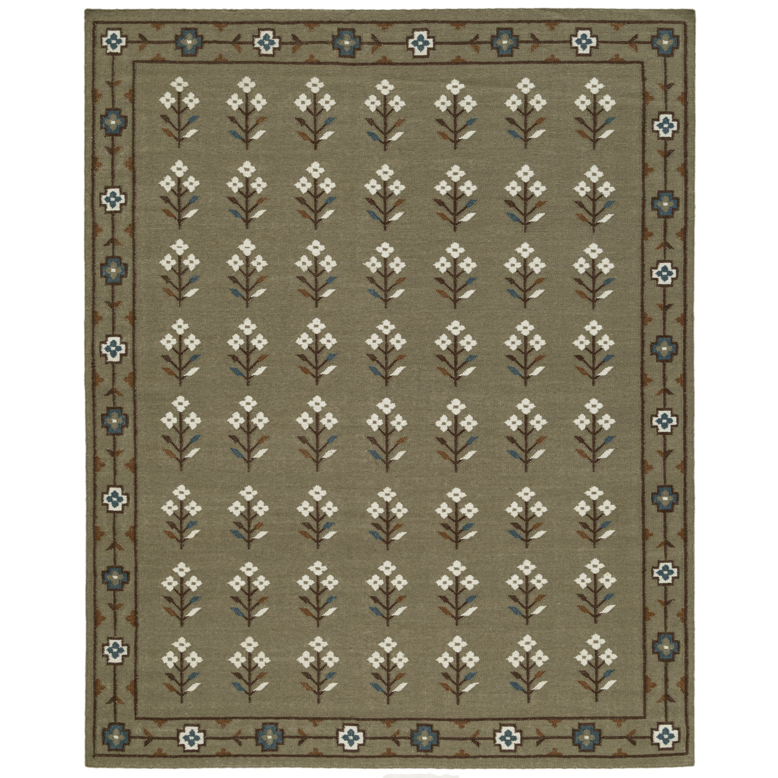 Heidi Flatweave Wool Floral Scandinavian Rug, 8'9x11'9, Green