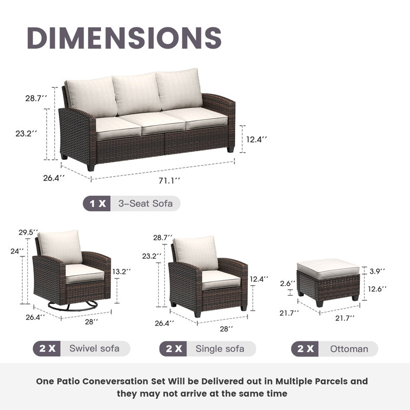 Ensemble de conversation 7 pièces avec coussins 7 pièces, Structure brune / coussin sable