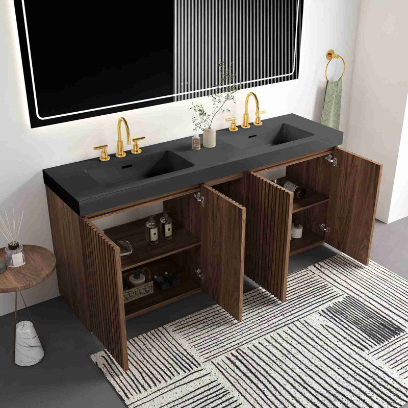 Meuble-lavabo moderne, Walnut Brown, Noir