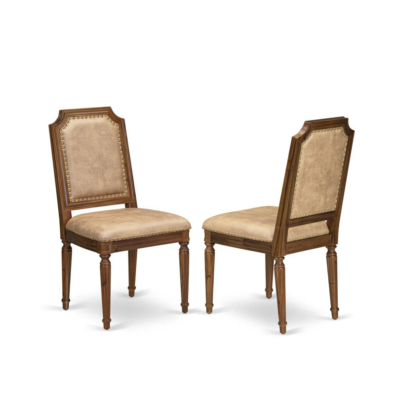 L'ensemble de table de cuisine 9 pièces comprend une table de salle à manger et 8 chaises de salle à manger en similicuir beige avec dossier haut et finition noyer antique