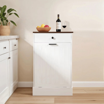 Armoire à poubelle inclinable, armoire à poubelle en bois cachée avec tiroir, armoire à ordures autoportante pour la cuisine, armoire à linge de ferme de 10 gallons