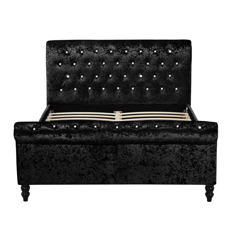 Upholstered Bed with Mattress, Black, Kingsize (5'), Luxury
