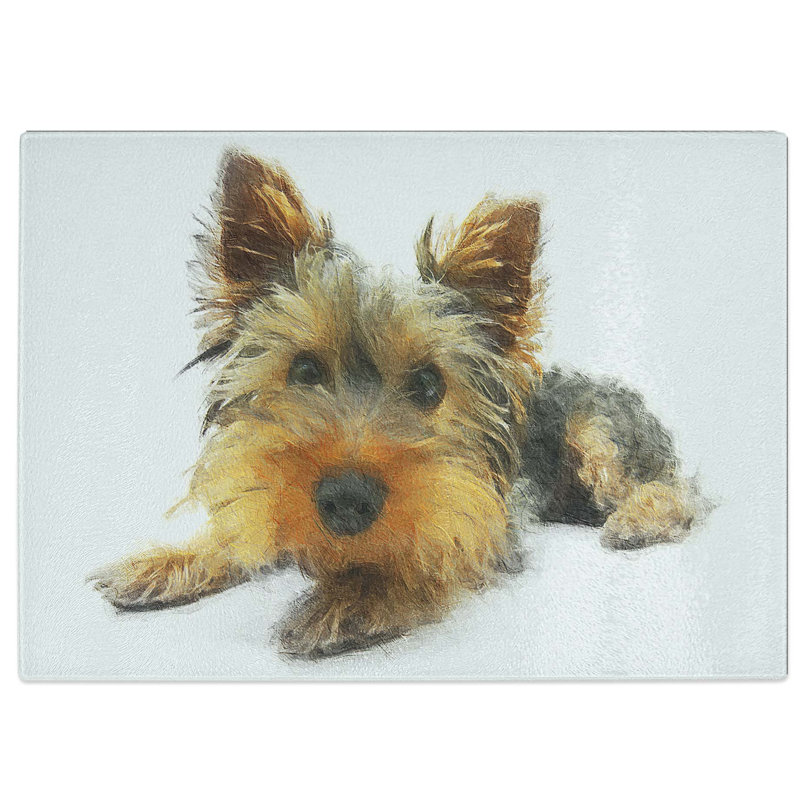 Tempered Glass Yorkshire Terrier Dog Chopping Board, 39 cm W x 28.5 cm L