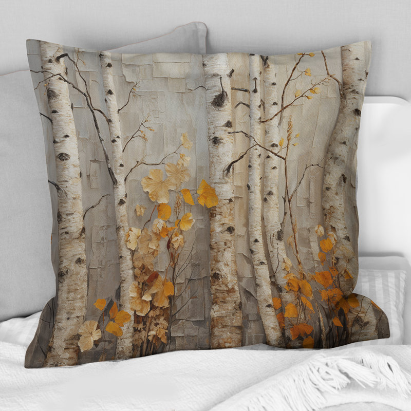 Autumn Birch Tree Elegance - Coussin décoratif imprimé arbre