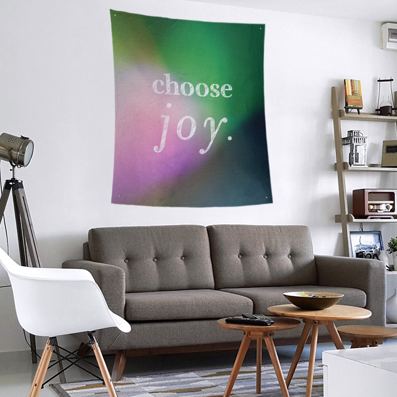 Tapisserie de polyester, choisir la joie citation, H 104 po x l 88 po, Rose / Vert