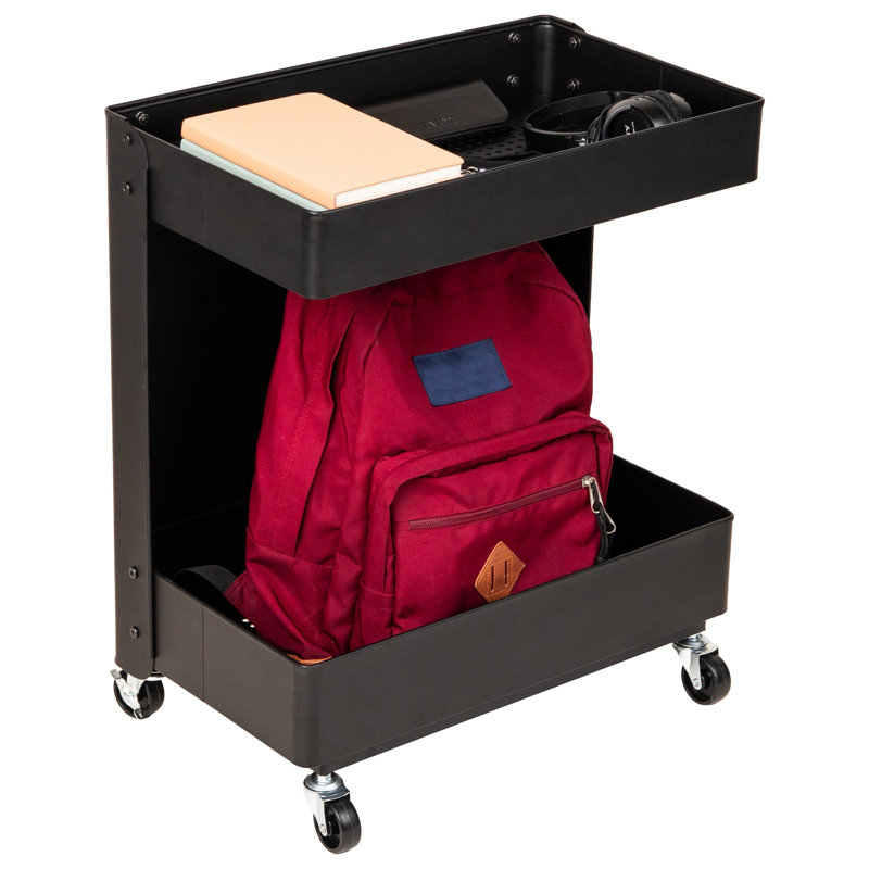 Chariot roulant sous le bureau Mind Reader, organisateur utilitaire à 2 niveaux, aucun assemblage requis, H 23,5 po, noir