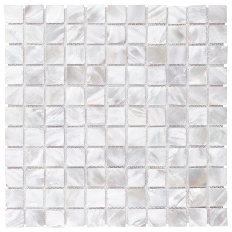 Noburu 1" x 1" Seashell Grid Mosaic Wall Tile, Gray/Silver/Pearl