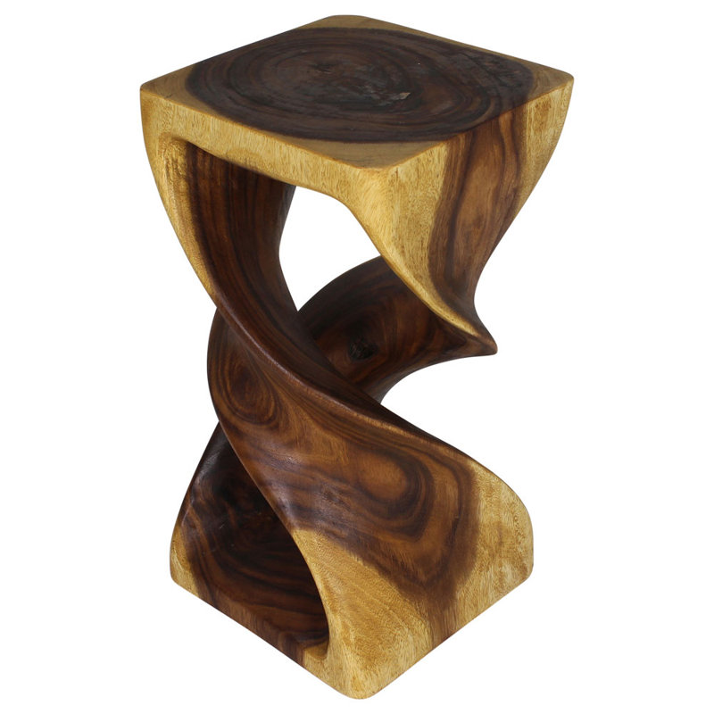 Ahliya Solid Wood Block End Table Set, 20" H x 12" W x 12" D, Dark Brown Wood