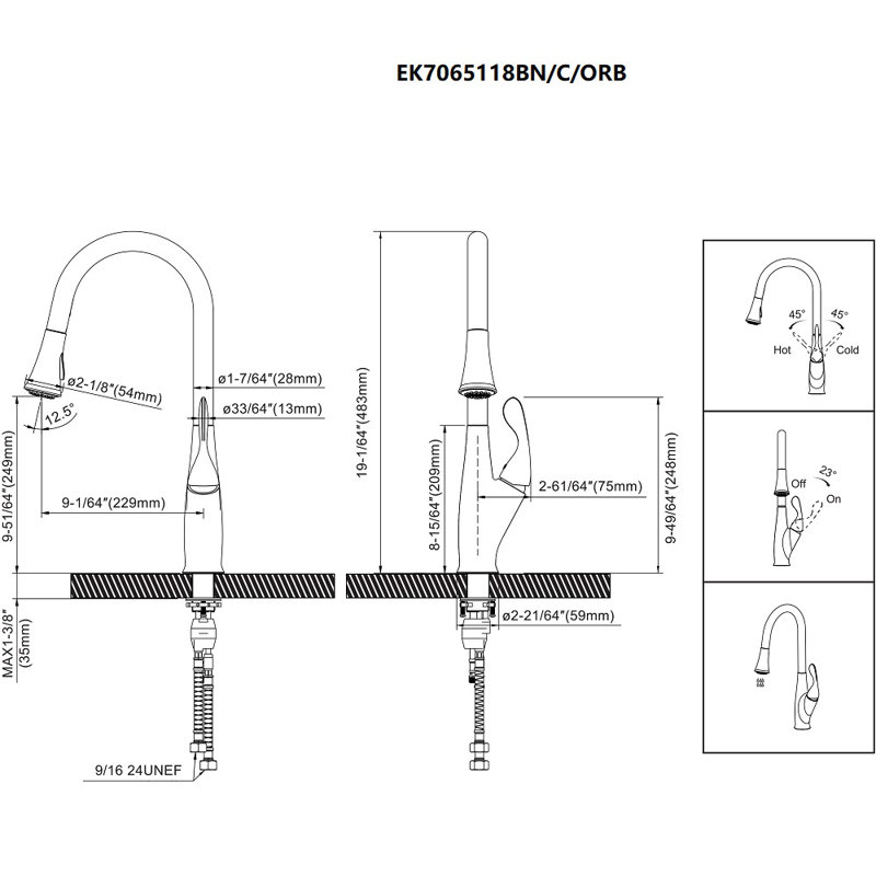Daweier Pull Out Kitchen Faucet, Oil Rubbed Bronze