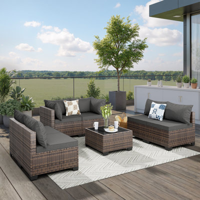 Angeline 7 Piece Rattan Sectional Seating Group with Cushion by Latitude Run