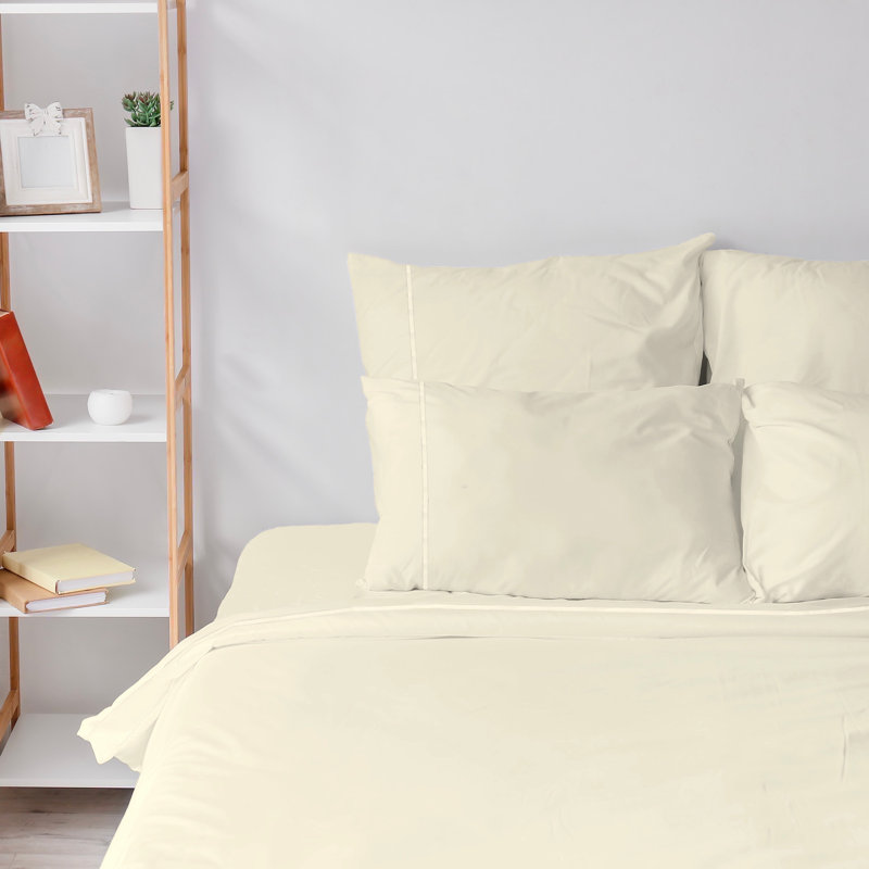 6 Piece Ultra Soft Double Brushed Microfiber Sheet Set, Cooling Sheets with Extra Deep Pockets - Machine Washable, Cream