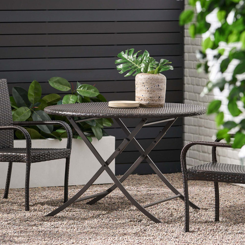 Foldable Round Wicker Dining Table for Outdoor Hosting