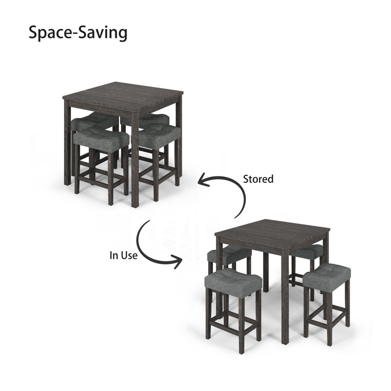 Deairra 5-Piece Counter Dinner Height Table Set, Indoor Modern Rectangular Dining Table Furniture Set for Kitchen, 35 inch Dining Table with 4 stools