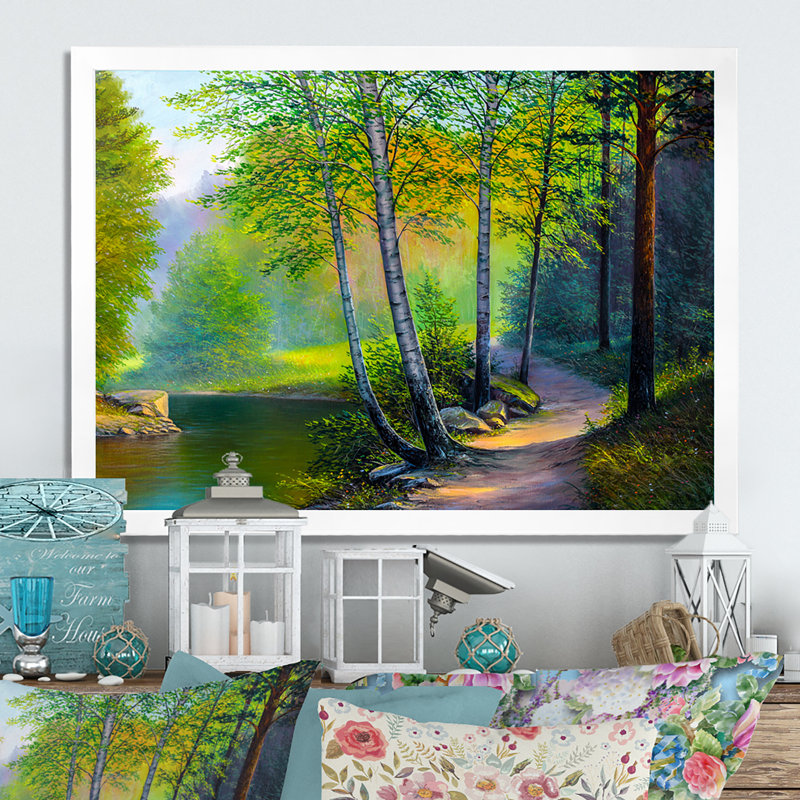 Rivière au printemps - Décoration murale traditionnelle sur toile, Impression blanche sur toile encadrée