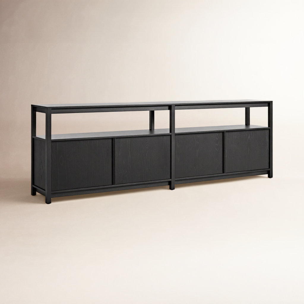 Open Plan Oak Bookcase, Black on Oak, (2 Sheves) 26" H x 80" W x 13" D