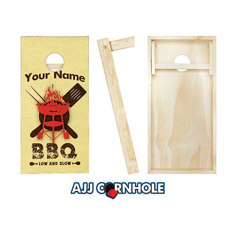 Ensemble de cornhole personnalisé en bois massif 2 'x 4' avec sacs, Rouge/jaune