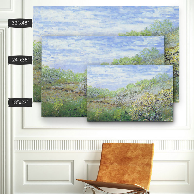«Apple Trees Blooming», reproduction sur papier, H 24 po x l 36 po x 1,5 po, Toile tendue