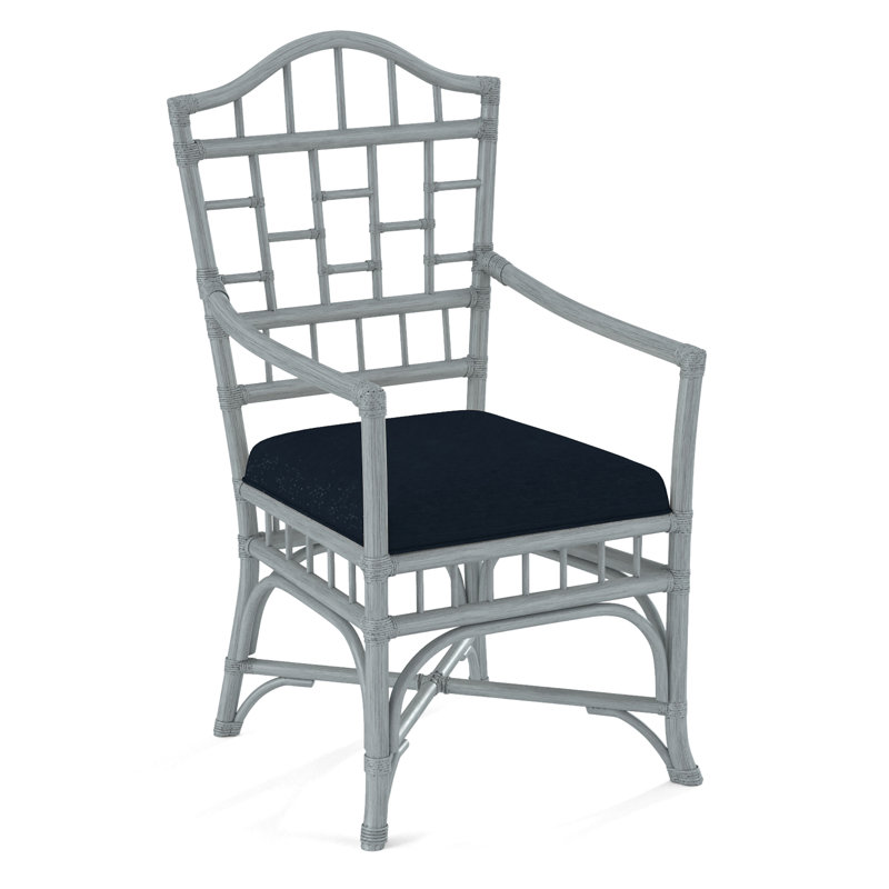 Chippendale Upholstered Arm Chair, Nickel, White Textured Performance; 0865-91