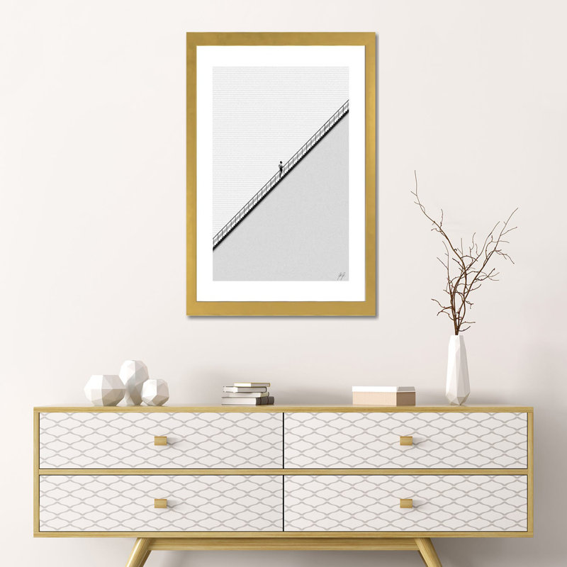 Impression d’art graphique, "sans sueur I" par Kathrin Federer, Blanc, H 24 po x l 16 po x P 1 po, Papier encadré doré
