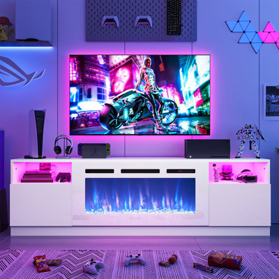 70" Fireplace Tv Stand With 36" Electric Fireplace, Led Lighted Entertainment Center, Media Console Table, Storage Cabinet For Tvs Up To 80"