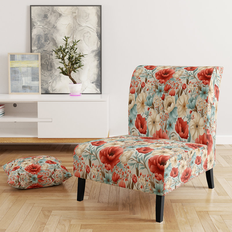 & Eclectic Accent Slipper Chair C, Coral Timeless Garden Flourish