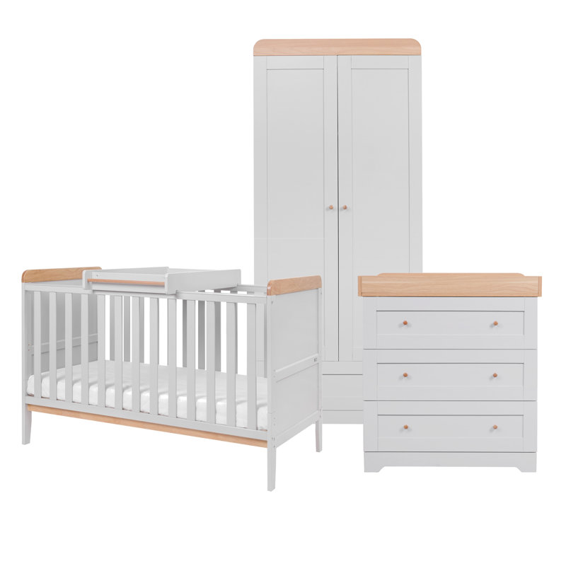 Rio Cot Bed 4-Piece Nursery Furniture Set, Dove Grey/Oak