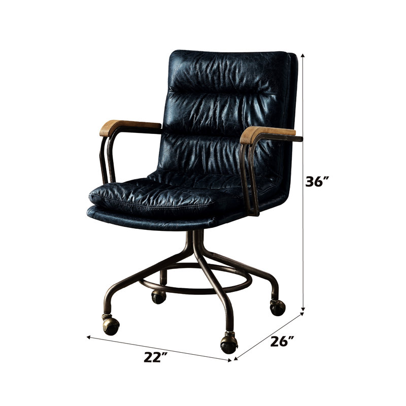 Fauteuil de bureau bleu en cuir fleur Ii de style rétro avec fonction pivotante fixe, siège et dossier rembourrés, base en métal, largeur de 19 po, poids de 53 lb, coussins pivotants, coussins, base stable de 4 po, 18 po