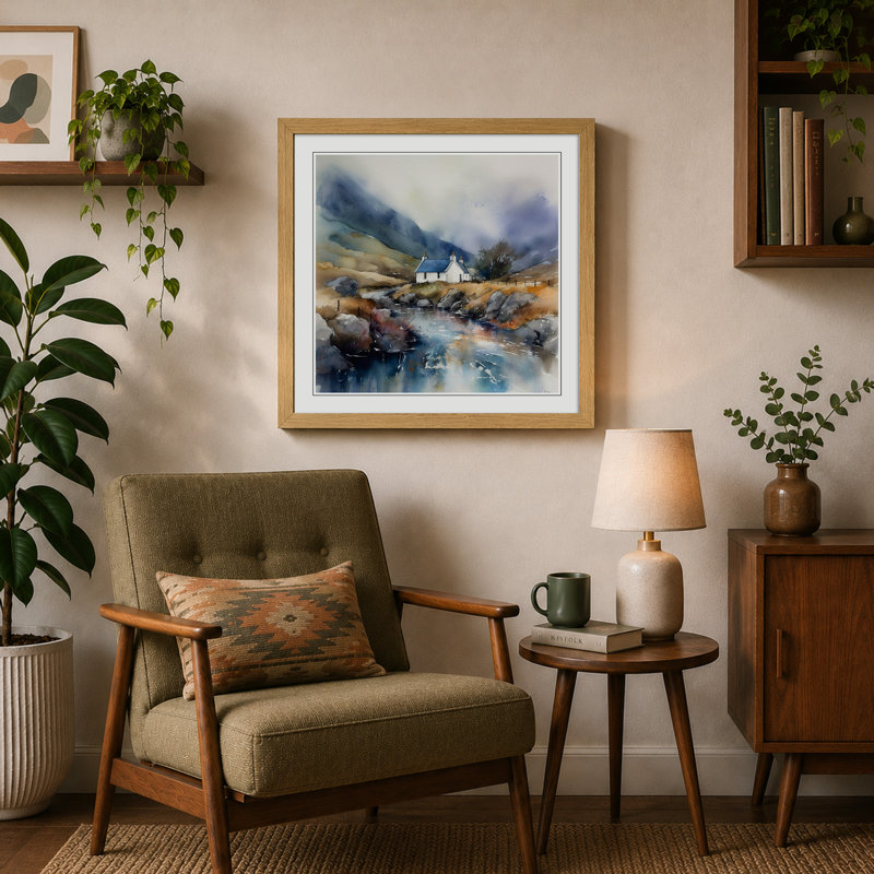 Scotland Watercolour - Framed Print, Oak