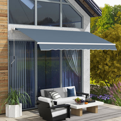 Auvent rétractable 12 pi x 10 pi. Pare-soleil avec manivelle. Et eau - tissu. Cadre en aluminium pour différents endroits et environnements. Auvent gris anthracite 10 pi. Eau. Terrasse, balcon, cour.