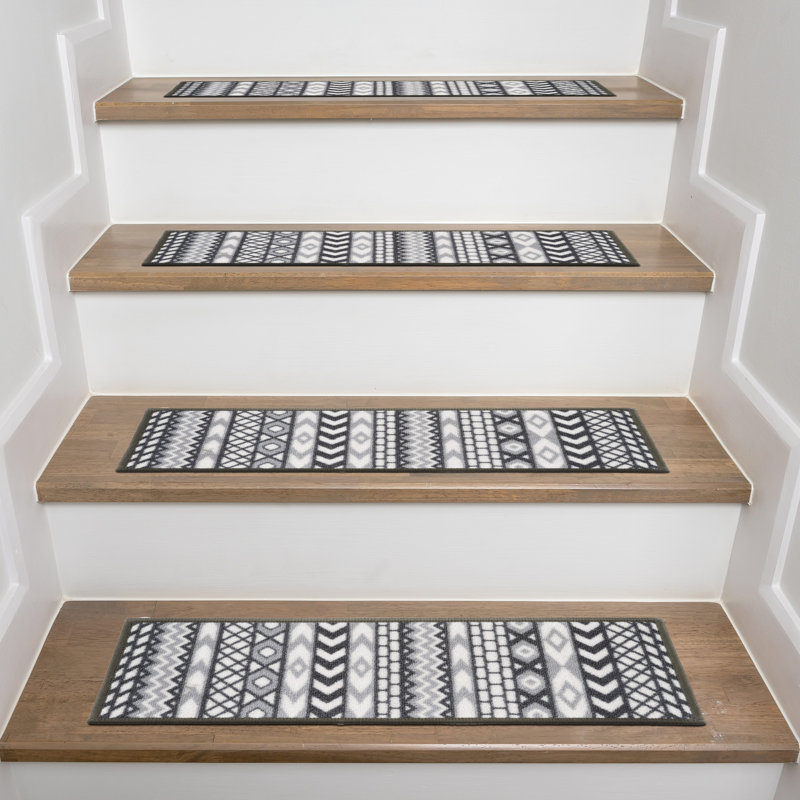 Tapis d'escalier gris bohémien antidérapant