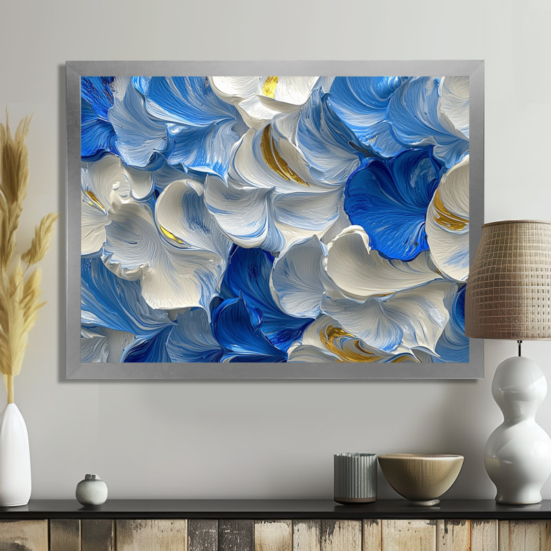 Cheever, bleu océan délicat, pétales de fleurs IV - fleurs abstraites, art mural, Argent argent, H 30 po x l 40 po