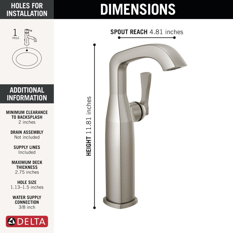 Single Handle Vessel Bathroom Faucet, Lumicoat  Stainless