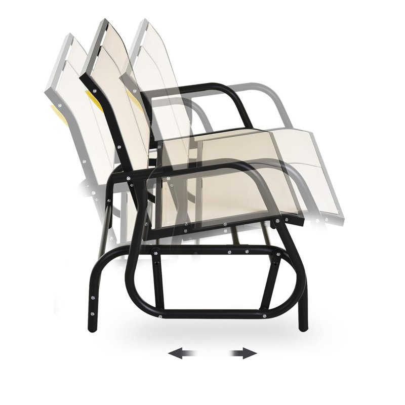 Outdoor Bench, Beige/Black, 33.5" H x 47.3" W x 27.5" D