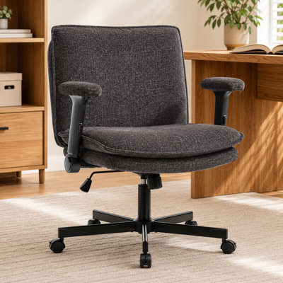 Criss Cross Office Chair, Wide Seat Teddy Fabric Desk Chair with Flip-Up Arms, Ergonomic Home Office