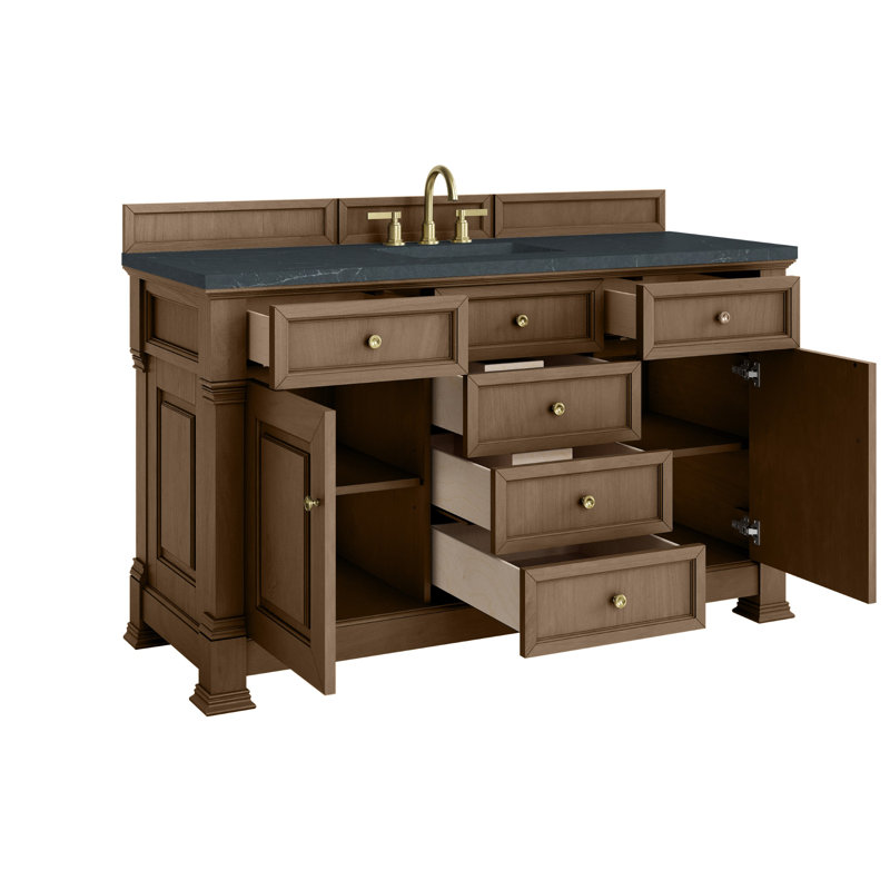 Meuble-lavabo simple l 60 po Brookfield, Pacanier, Pierre de savon anthracite, À entraxe