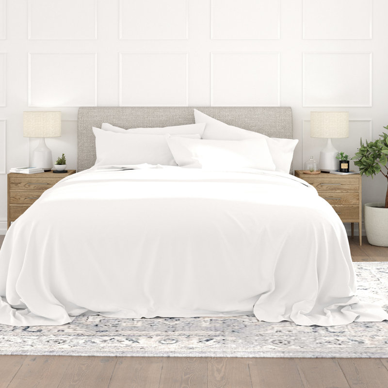 Sateen Double Brushed Microfiber Sheet Set, Snow White, King Sheet Set + Fitted Sheet + 2 Pillowcases