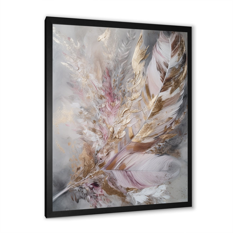 «Langworthy Pink Feather Boho Majesty I», reproduction sur toile, H 20 po x l 12 po x P 1 po, Cadre photo noir