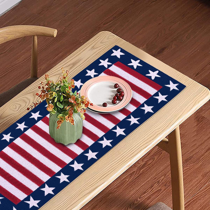 American Flag Table Runner with Patriotic Star Border for Christmas, 4th of July and Holiday Table Decor, 36" Rectangle