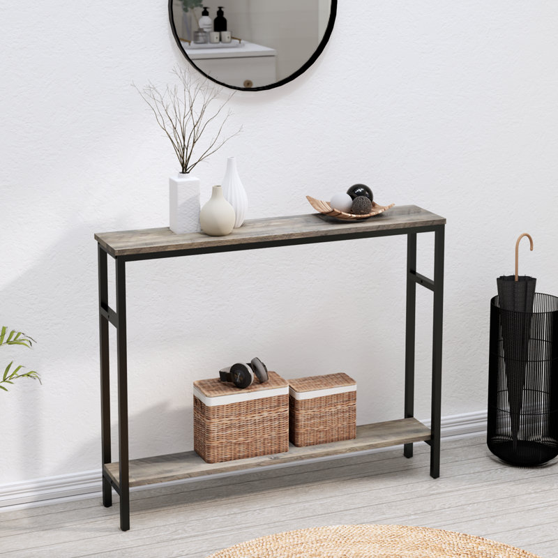 Table longue à 2 niveaux, gris, 31.5" H x 39.4" W x 7.9" D, Gris