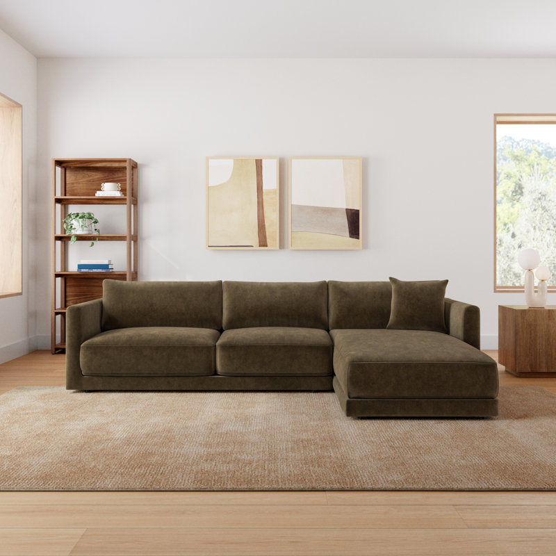 Vervino Upholstered Sectional, Moss Olive Green Performance Chenille, Right Hand Facing